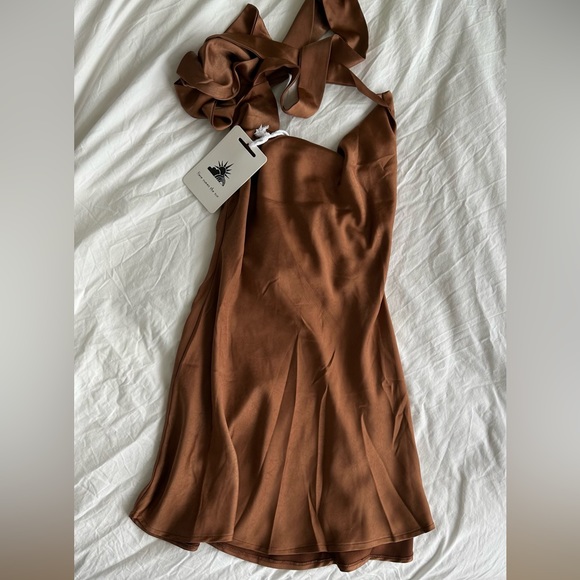 Brown Silk Cowl Neck Mini Dress - Picture 2 of 2